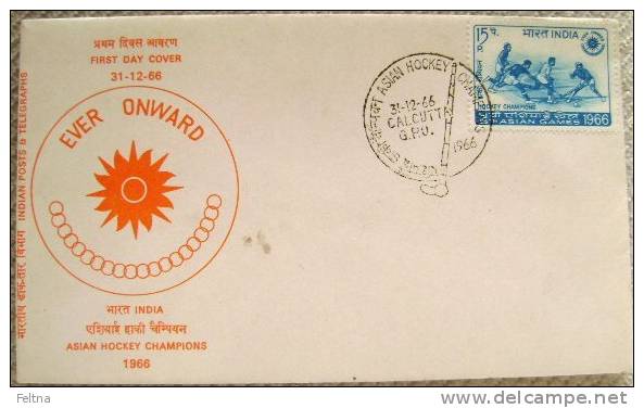 1966 INDIA FDC FOR ASIAN FIELD HOCKEY CHAMPIONSHIP - Jockey (sobre Hierba)