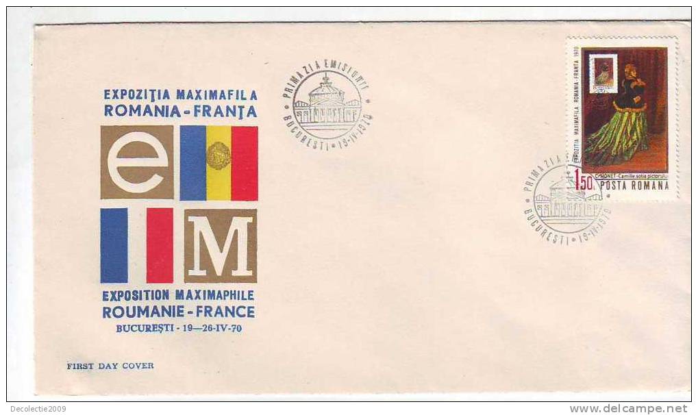M574 FDC Romania Claude Monet - Camille Stamp On Maximum Exhibition Rou-France On Cover With Postmark Cancel 1970 !! - Impresionismo