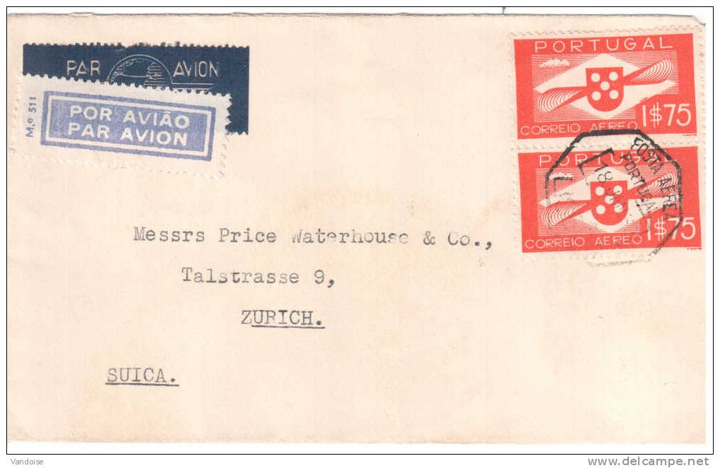 PORTUGAL LETTRE PAR AVION POUR LA SUISSE - Postmark Collection