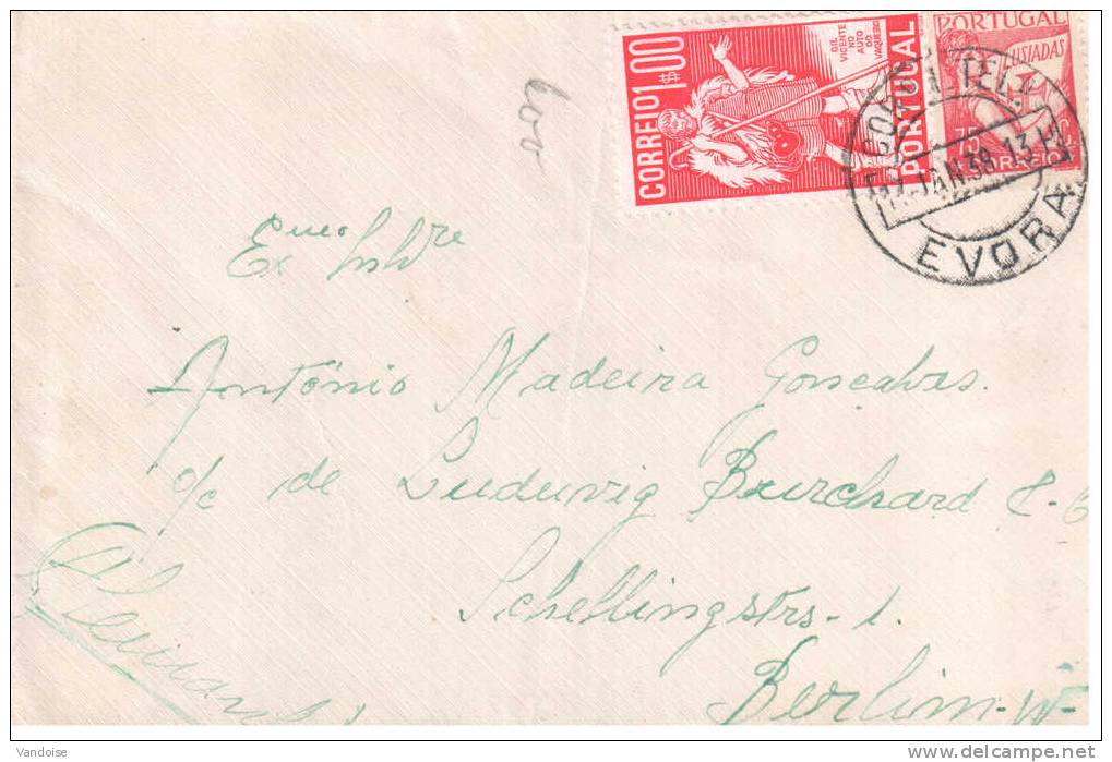 PORTUGAL LETTRE 1938 POUR L'ALLEMAGNE - Poststempel (Marcophilie)