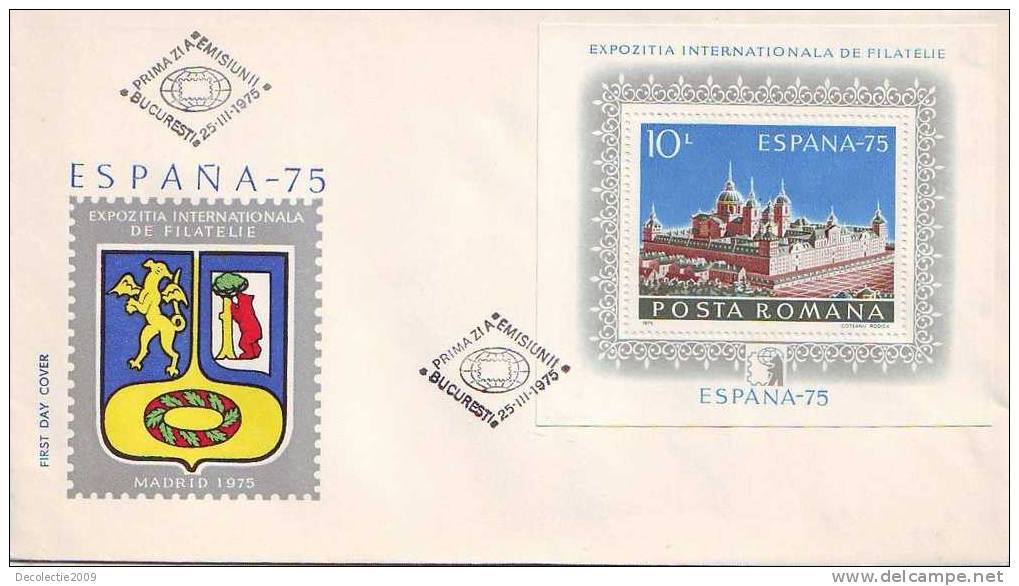 M582 FDC Romania Philatelic Expo Espana Spain 1975 Cover With Postmark Cancel VERY RARE !! - FDC