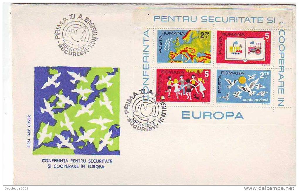 M583 FDC Romania Europa Security Block 1975 Cover With Postmark Cancel VERY RARE !! - FDC