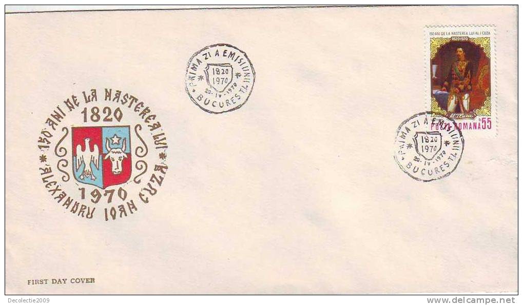 M588 FDC Romania 150 From Ioan Cuza Prince Birth 1970 Cover With Postmark Cancel VERY RARE !! - FDC