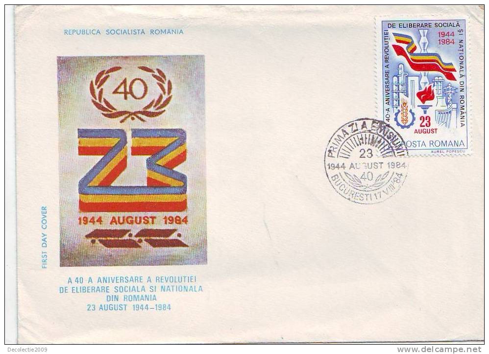 M589 FDC Romania Comunism 40 Year Of Socialism In Romania Cover With Postmark Cancel VERY RARE !! - FDC