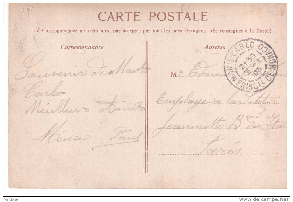 CARTE POSTALE AVEC TIMBRE TYPE SEMEUSE OBLITERE MONTE CARLO PRINCIPAUTE DE MONACO - Marcophilie