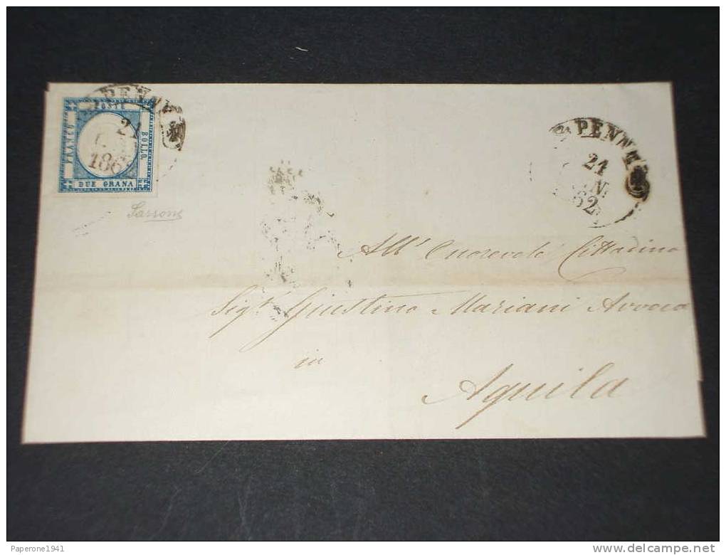 PROVINCE NAPOLETANE-1861 LETTERA 2gr. ANNULLO "PENNE" SUL FRANCOBOLLO - Napoli