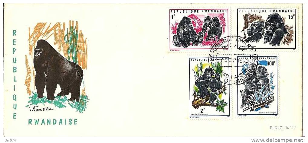 Ruanda.Enveloppe FDC 4 Timbres Sur Les Gorilles,1970, T Bien à Voir - 1970-1979