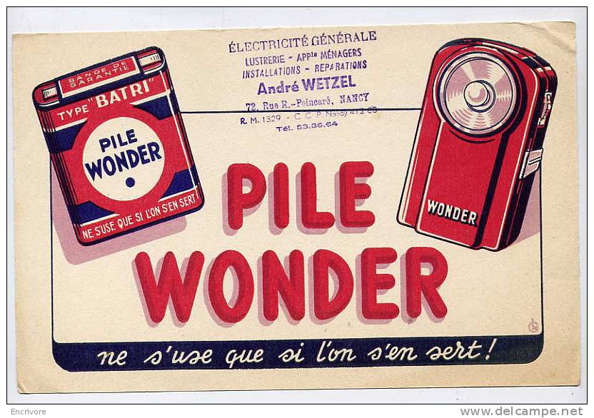 Buvard PILE WONDER -tampon Electricite WETZEL Nancy - Batterie