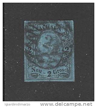 SACHSEN (Sassonia) - 1855 - Valore Usato Da 2 N. Azzurro Scuro, Effigie Di Giovanni I° - In Ottime Condizioni - Saxony