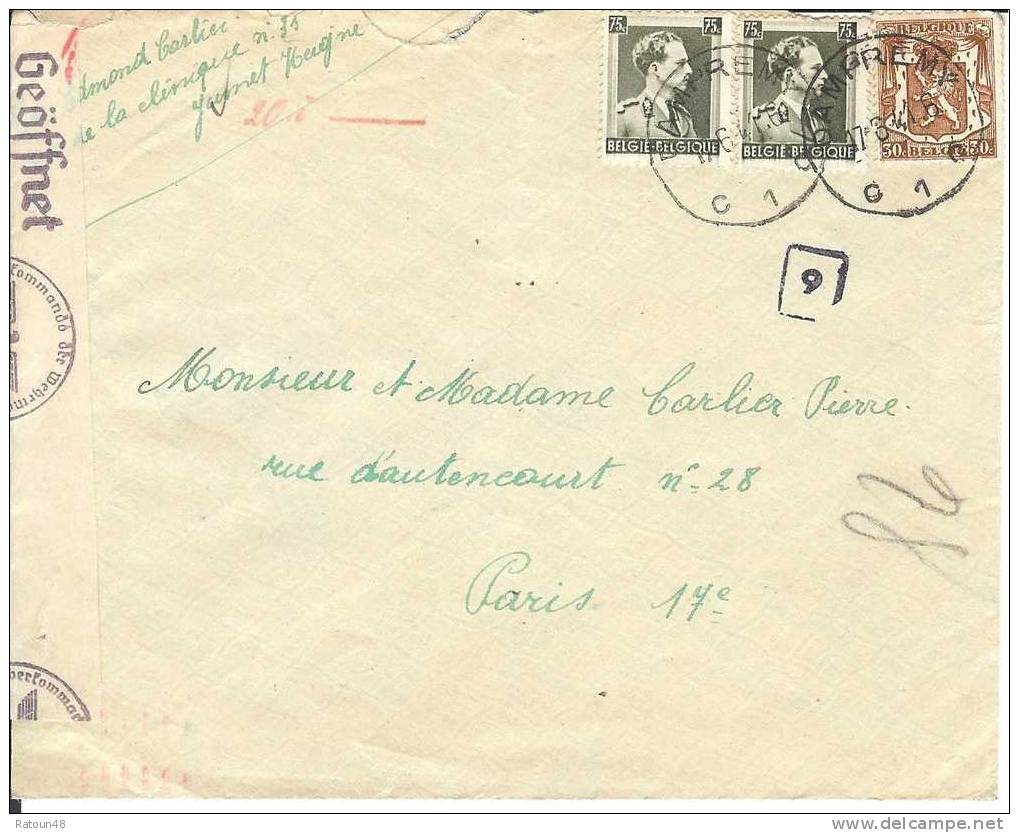 Lettre Censure Allemande Venant De Belgique   1941 - Guerra 40 – 45 (Cartas & Documentos)