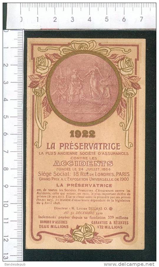 Assurance La Préservatrice  Rue De Londres Paris Jolie Carnet Calendrier 1922 - Petit Format : 1921-40