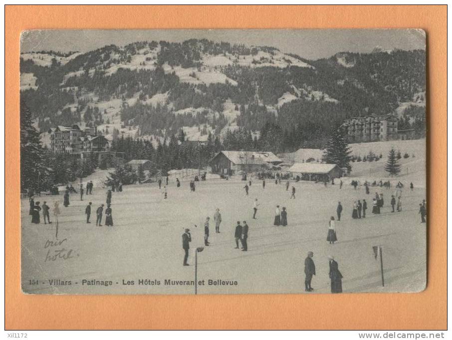 G549 Villars En Hiver Patinage, Les Hòtels Muveran Et Bellevue. TRES ANIME. Timbre Décollé, Vers Romford England - Gland