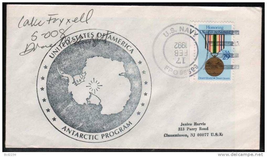 USA ANTARCTIC COVER 1992 US ANTARCTIC PROGRAM US NAVY Medals Desert Storm Desert Shield Maps - Altri & Non Classificati