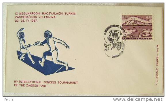 1967 YUGOSLAVIA COVER FOR 9th INTERNATIONAL FENCING TOURNAMENT IN ZAGREB - Fencing