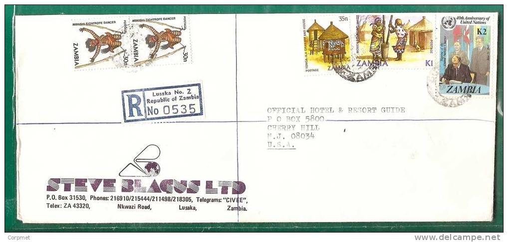 ZAMBIA  - VF 1987 REGISTERED COVER LUSAKA To NEW JERSEY - Zambie (1965-...)