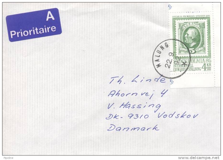 Sweden Cover Sent To Denmark 22-9-1992 Stamp On Stamp - Covers & Documents