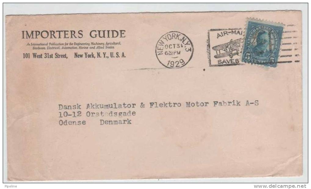 USA Nice Old Cover Sent To Denmark New York 3-10-1929 - Lettres & Documents