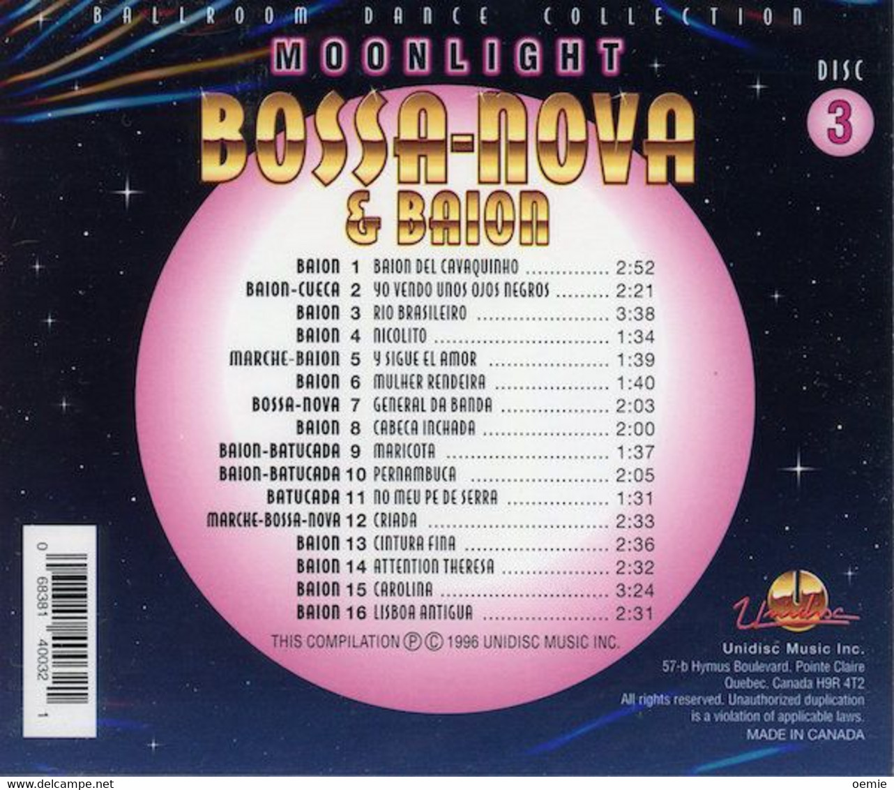 MOONLIGHT  BOSSA NOVA  &   BAION  °°°°°  Cd       16  TITRES - Dance, Techno & House