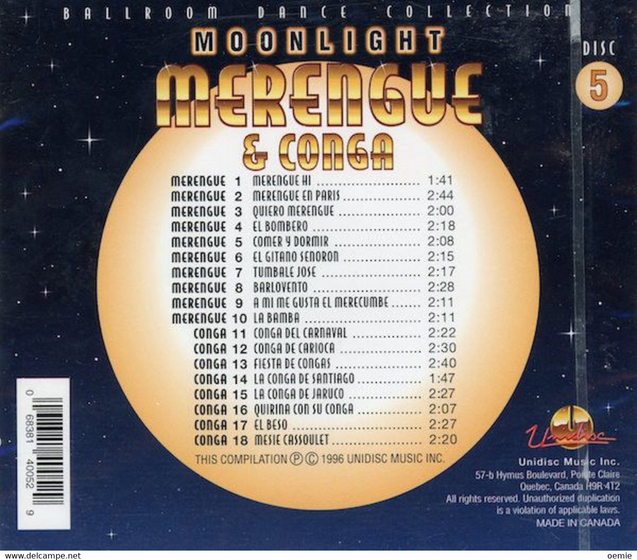 MOONLIGHT   MERENGUE   &  CONGA        18  TITRES  Cd - Dance, Techno & House