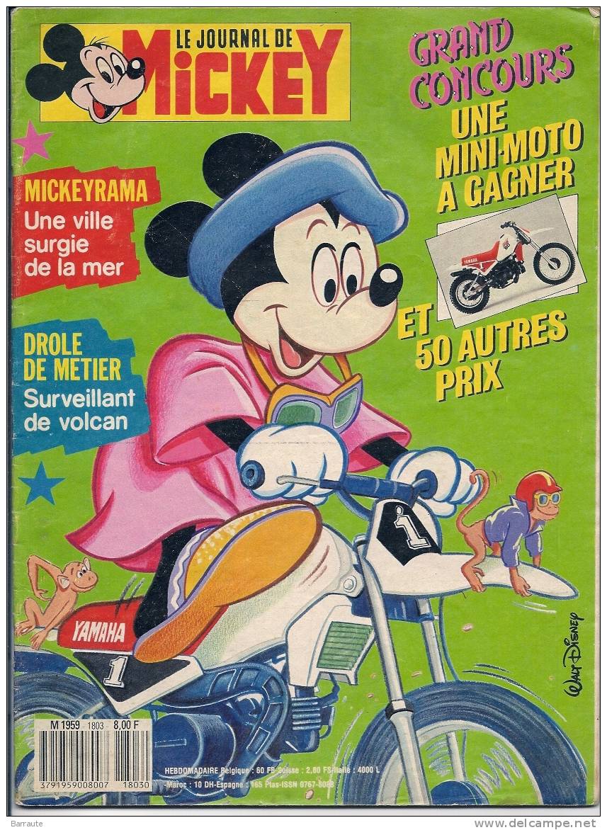 LE JOURNAL De MICKEY  N° 1803 Du 13-01-1987. 1 BD " Les Machoires D'acier CLUB Des 5"dessins De MARCELLO. - Journal De Mickey