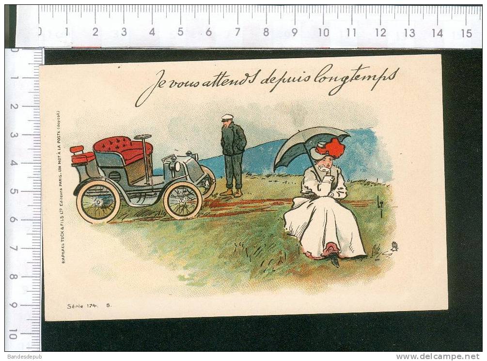 Belle Carte Précurseur Raphael Tuck & Fils  Un Mot à La Poste Illustrateur Femme Voiture En Panne - Tuck, Raphael