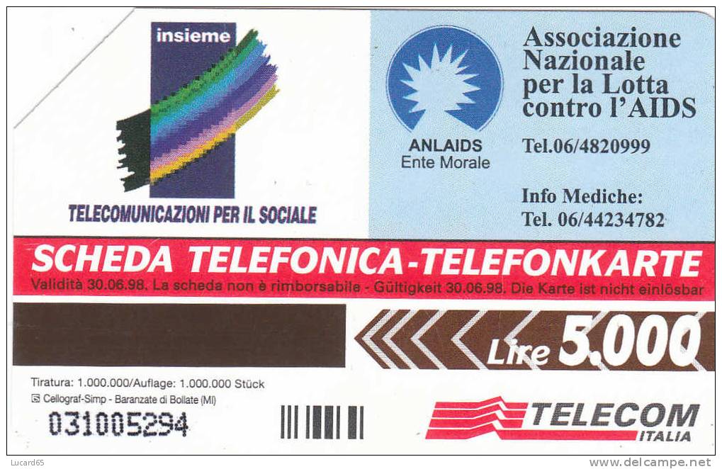 SCHEDE TELEFONICHE -  PHONECARD - TELECARTE - TELETARJETA TELEFONICA  AIDS BILINGUA - Publiques Figurées Ordinaires