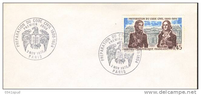 1973  France  FDC  Napoléon 1er  Code Civil  Sur Lettre Entiere - Napoléon