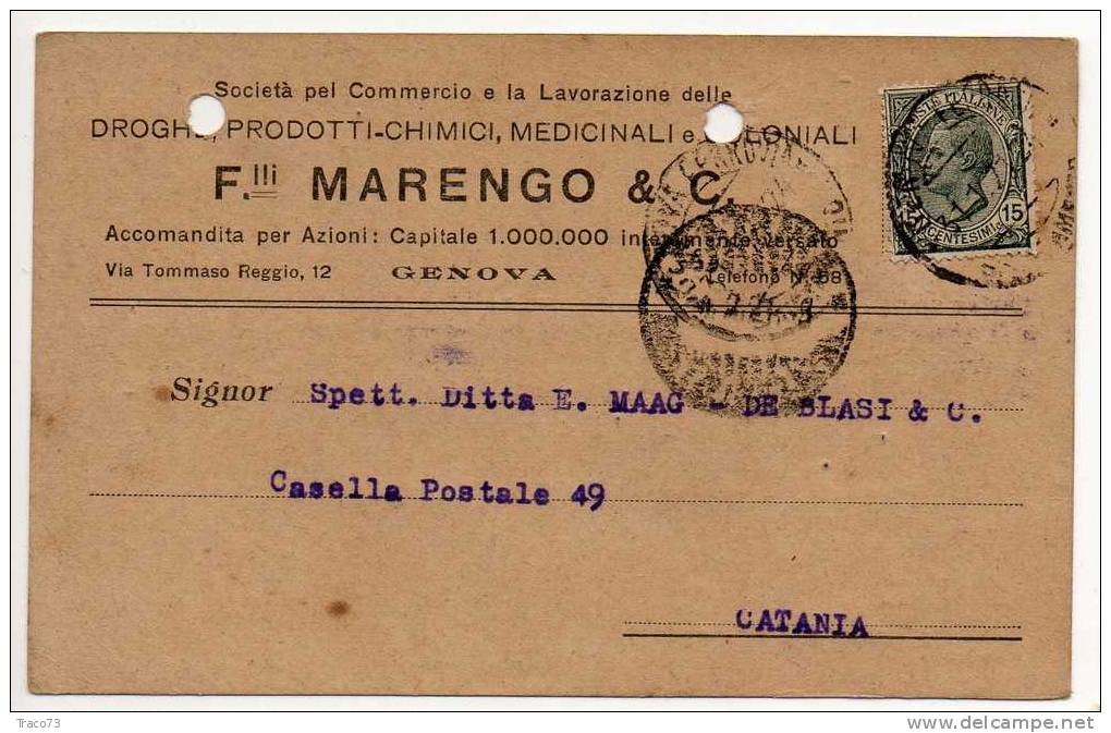 GENOVA  31.01.1921 - Card Cartolina - "Ditta  F.lli MARENGO & C. "  Timbro Lineare - Pubblicitari