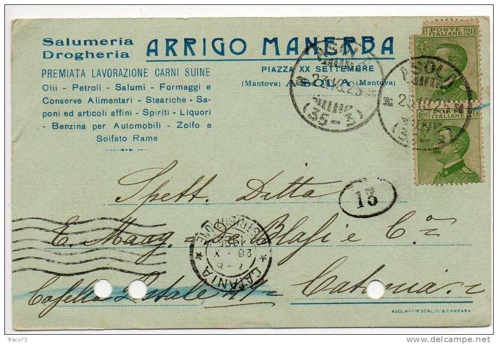 ASOLA  23.10.1925 - Card Cartolina - "Ditta  ENRICO MANERBA. "  Firma - Pubblicitari