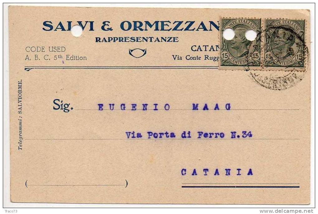 CATANIA  15.01.1921 - Card Cartolina - "Ditta  SALVI & ORMEZZANO "  Firma - Pubblicitari