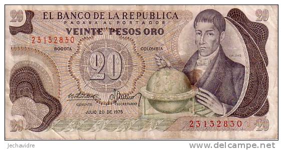 COLOMBIE  20 Pesos Oro  Daté Du 20-09-1975   Pick 409c    ***** QUALITE  VG ***** - Colombia