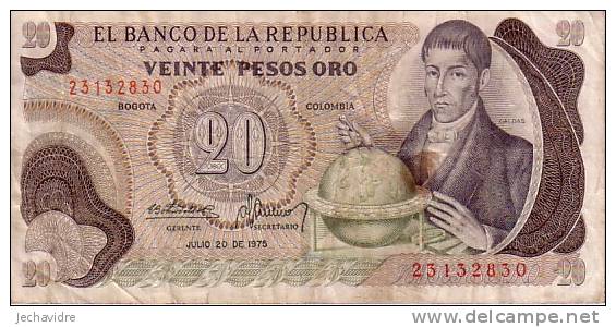 COLOMBIE  20 Pesos Oro  Daté Du 20-09-1975   Pick 409c    ***** QUALITE  VG ***** - Colombie