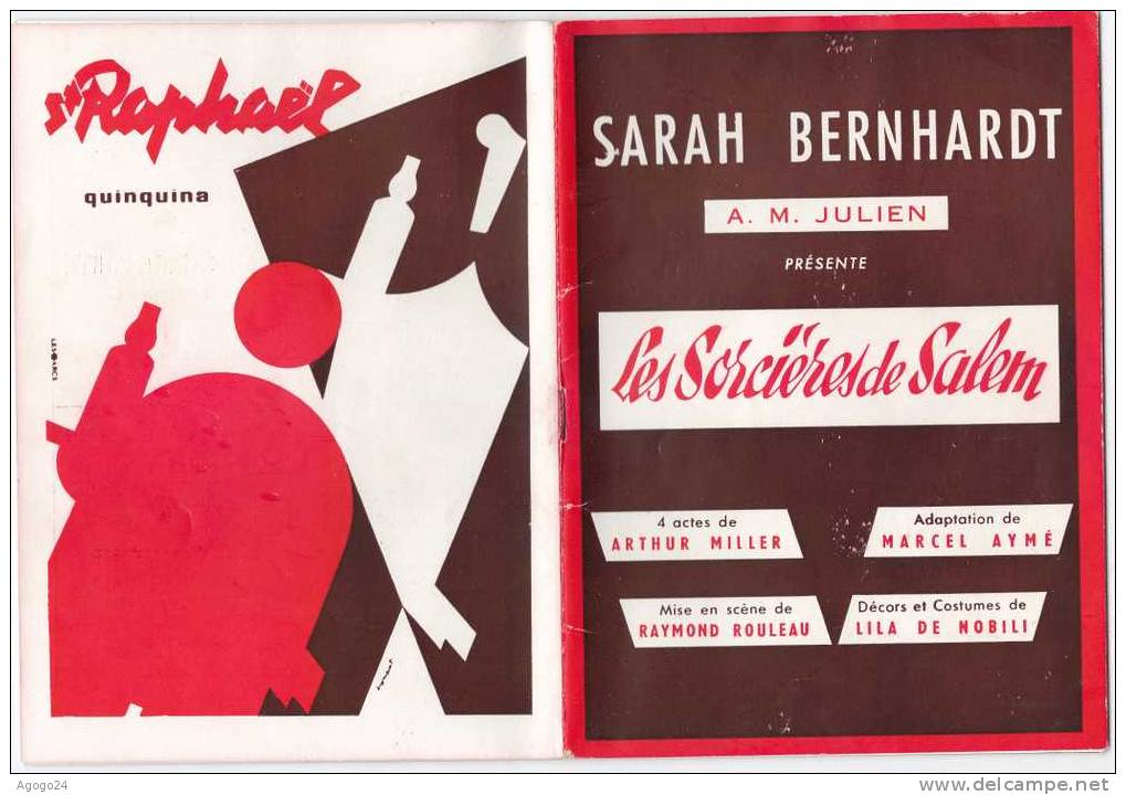 Programme Théâtre Sarah Bernhardt Les Sorcières De Salem De Miller Guérin,Aymé, Rouleau, Yves Montand, Signoret, Mondy - Programmes