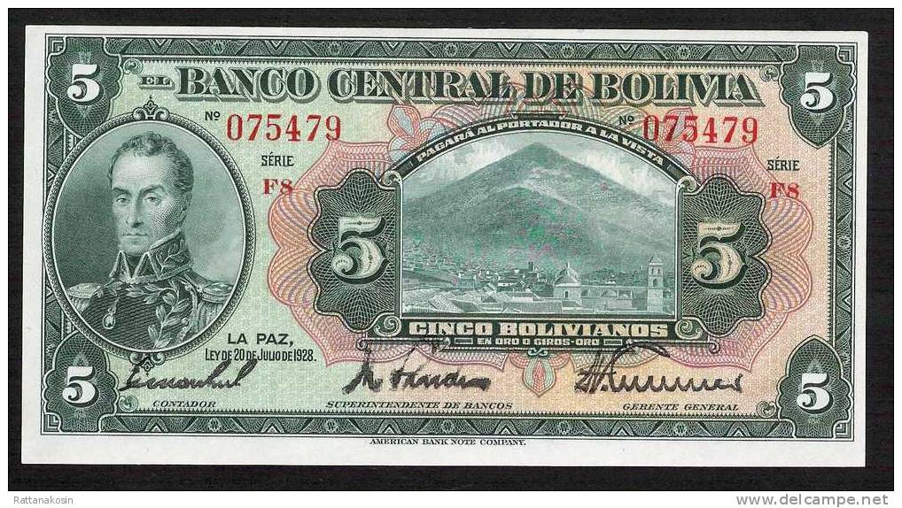 BOLIVIA  P120 5 BOLIVIANOS 1928   UNC. - Bolivië