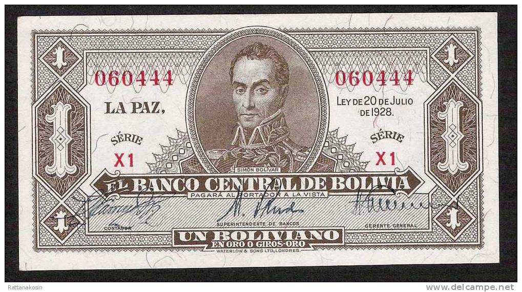 BOLIVIA P128a 1   BOLIVIANO  1928   UNC. - Bolivia