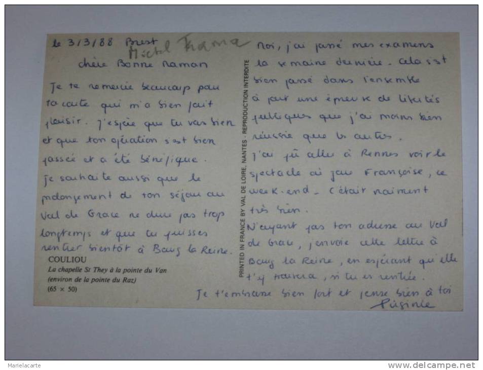 M939 -   Dept 29  Couliou La Chapelle St They à La Pointe Du Van 1988 Environ De La Pointe Du Raz - Autres & Non Classés