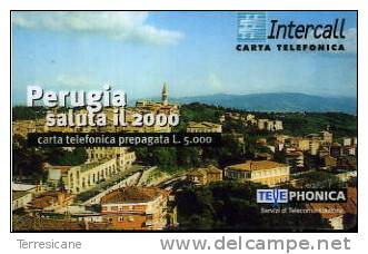 INTERCALL LIRE 5000 NUOVA TELEPHONICA PERUGIA SALUTA IL 2000 - Schede GSM, Prepagate & Ricariche