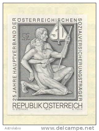 Autriche 1973 " Assurance Sociale "  épreuve En Noir, Black Proof, Schwarzdruck Auf Blatt. Yvert 1245 - Proofs & Reprints