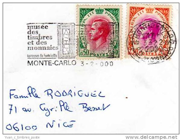 MONACO LETTRE AFFRANCHISSEMENT PRINCE RAINIER III - Marcophilie