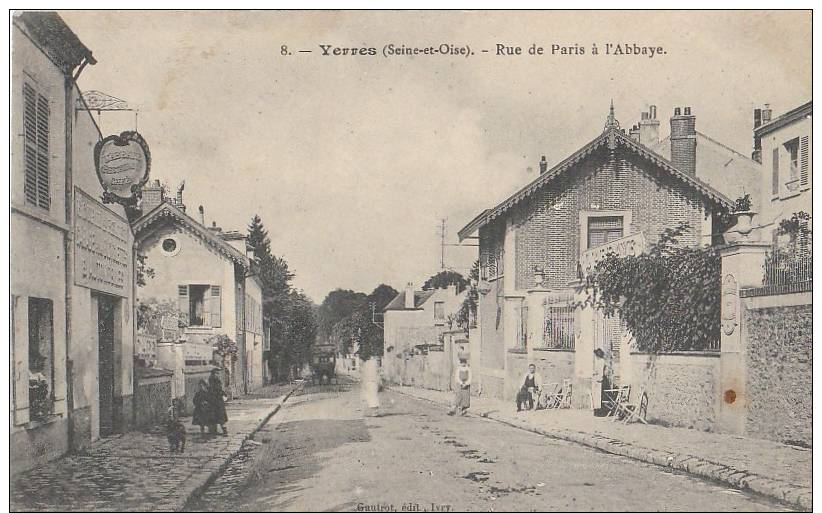 CPA 91 YERRES Rue De Paris à L' Abbaye Etablissement Garage Automobile Remise Et Ecuries 1909 - Yerres