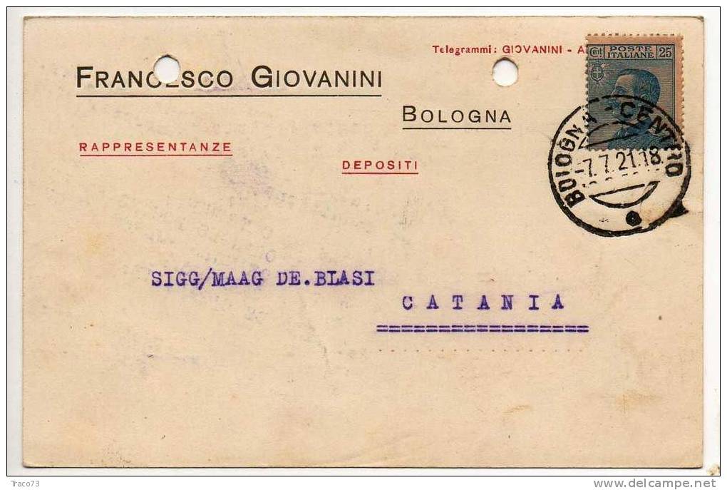 BOLOGNA  07.07.1921 - Card Cartolina - " Ditta  FRANCESCO GIOVANNI "  Firma  RR - Publicité