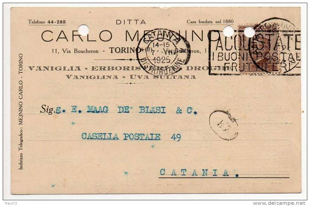 TORINO  05.08.1925 - Card Cartolina - " Ditta  CARLO MEJNINO "  Firma  RR - Publicidad