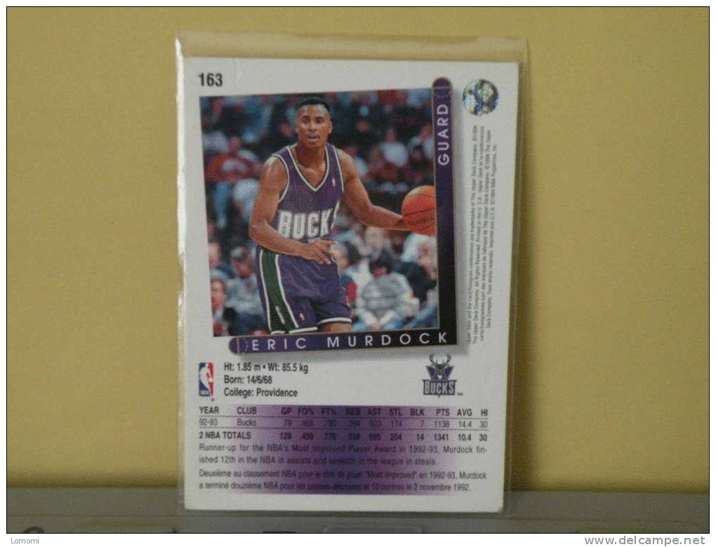 BUCKS - G  - 93 / 94  ( Carte ) ERIC MURDOCK - N.B.A . N°163 . 2 Scannes - Milwaukee Bucks