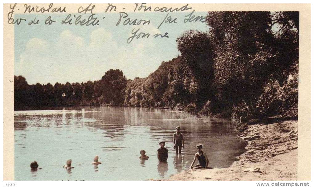 Cpa Coloree PARON( Yonne) La Plage - Paron