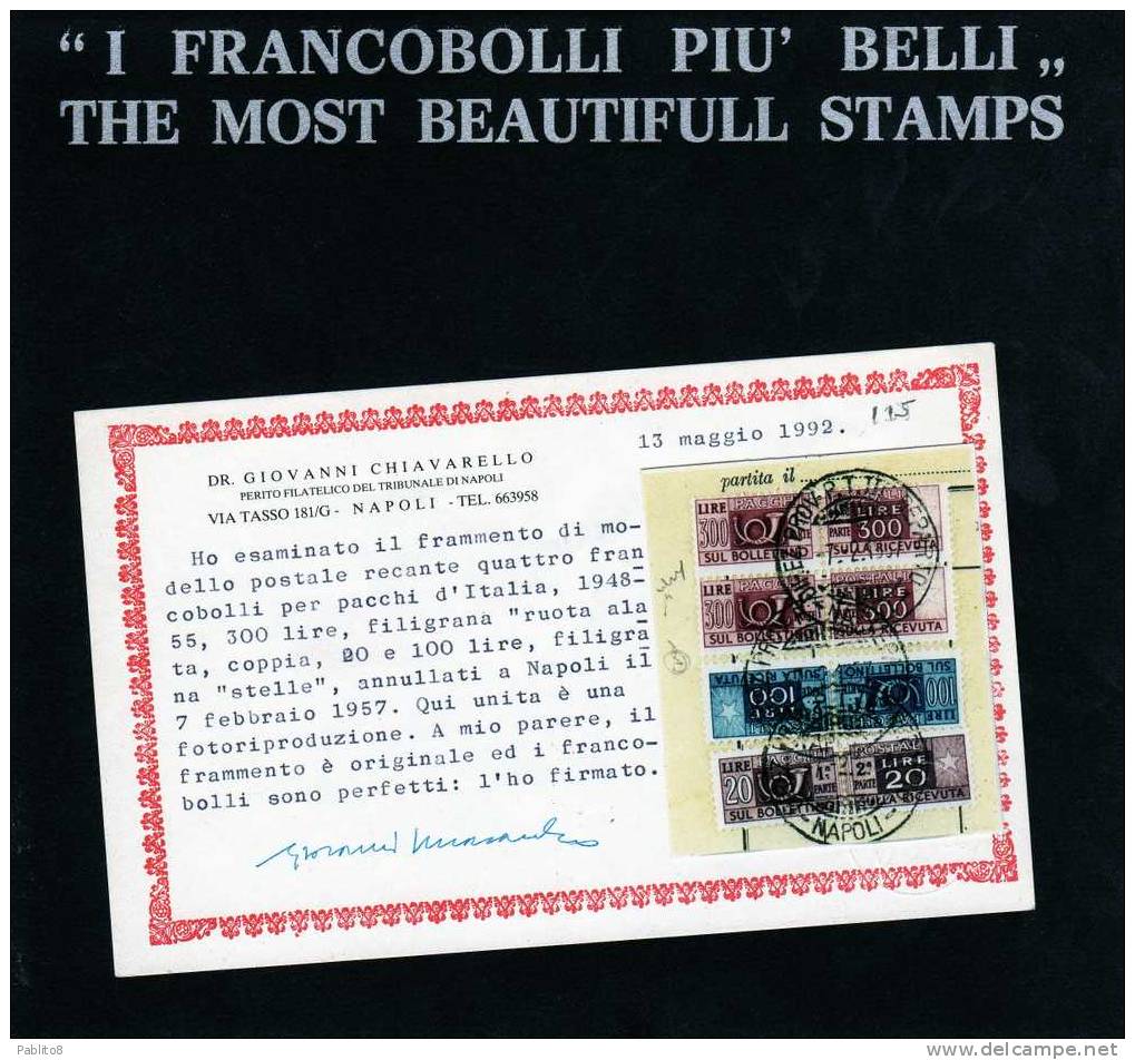 ITALIA REPUBBLICA  ITALY REPUBLIC 1946 - 1951 PACCHI POSTALI COPPIA LIRE 300 RUOTA USATA PARCEL POST PAIR + L.100  L. 20 - Paketmarken