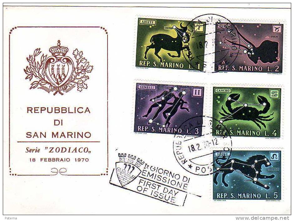 FDC . SAN MARINO 1970 , Zodiaco,, - Astrologie