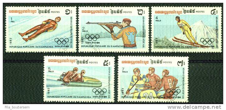 KAMPUCHEA : 10-11-83: (OBLIT) Set 5v : Yv : 407-11   Mich : 517-21 Cote :1,60 Eur - Inverno1984: Sarajevo