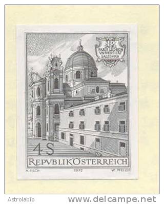 Autriche 1972 " Université Paris-Lodron "  épreuve En Noir, Black Proof, Schwarzdruck Auf Blatt. Yvert 1231 - Proeven & Herdruk