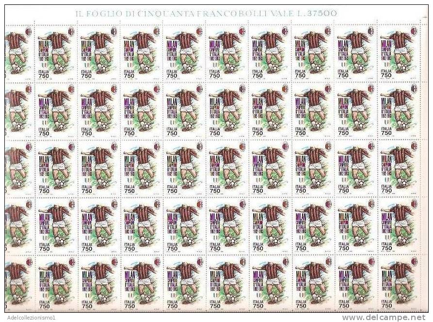 32092)foglio Completo Intero Milan Campione D'italia Di 750£ Di 50 Valori Totali - Feuilles Complètes