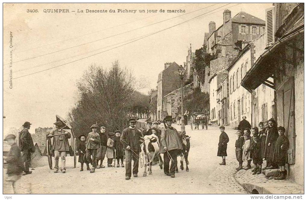 CPA - 29 - QUIMPER - La Descente Du Pichery Un Jour De Marché - 356 - Quimper